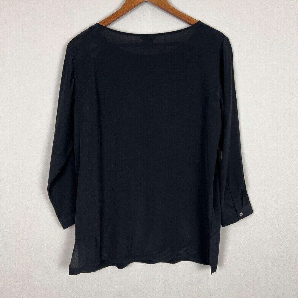 CLUB MONACO Tunic Top Womens Small Black Silk Eyelet 3/4‎ Sleeve Sheer Blouse S - Picture 16 of 16